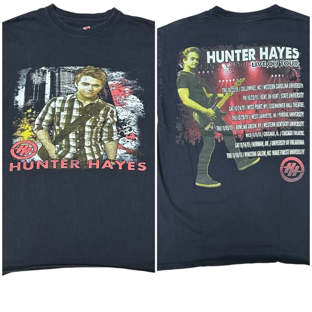 Hunter Hayes 2015 Tour T‎ Shirt Music Band Double Sided Size Medium Black